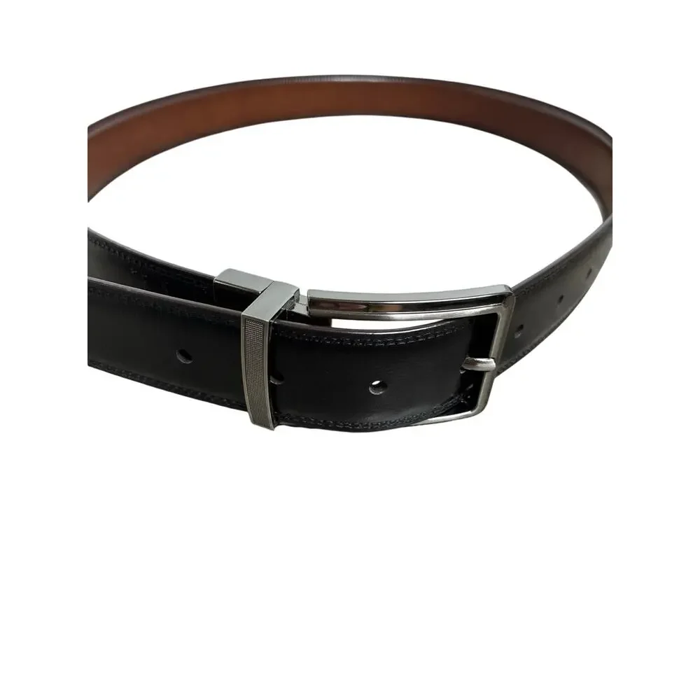 Men's Size 44 Dark Brown Genuine Leather Belt With Gold Tone Buckle Western
